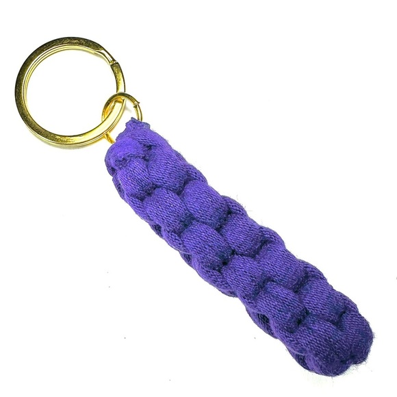 Purple Box Knot Keychain Gold Ring Braided T-Shirt Yarn Macrame Nautical Lanyard - Picture 4 of 8